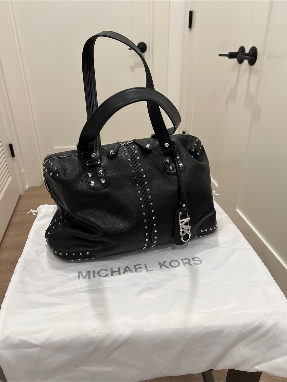 Michael Kors Astor Re-edition, Black Leather Studded Shoulder Tote